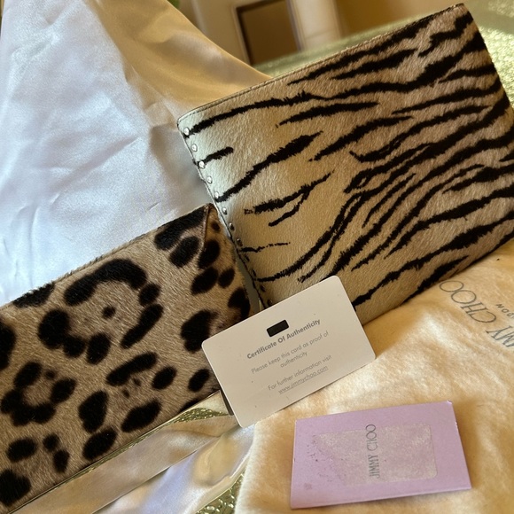 EUC Rare JIMMY CHOO 2pc Animal Print Clutch W/dust bag& COA Pony Hair? - Picture 12 of 13